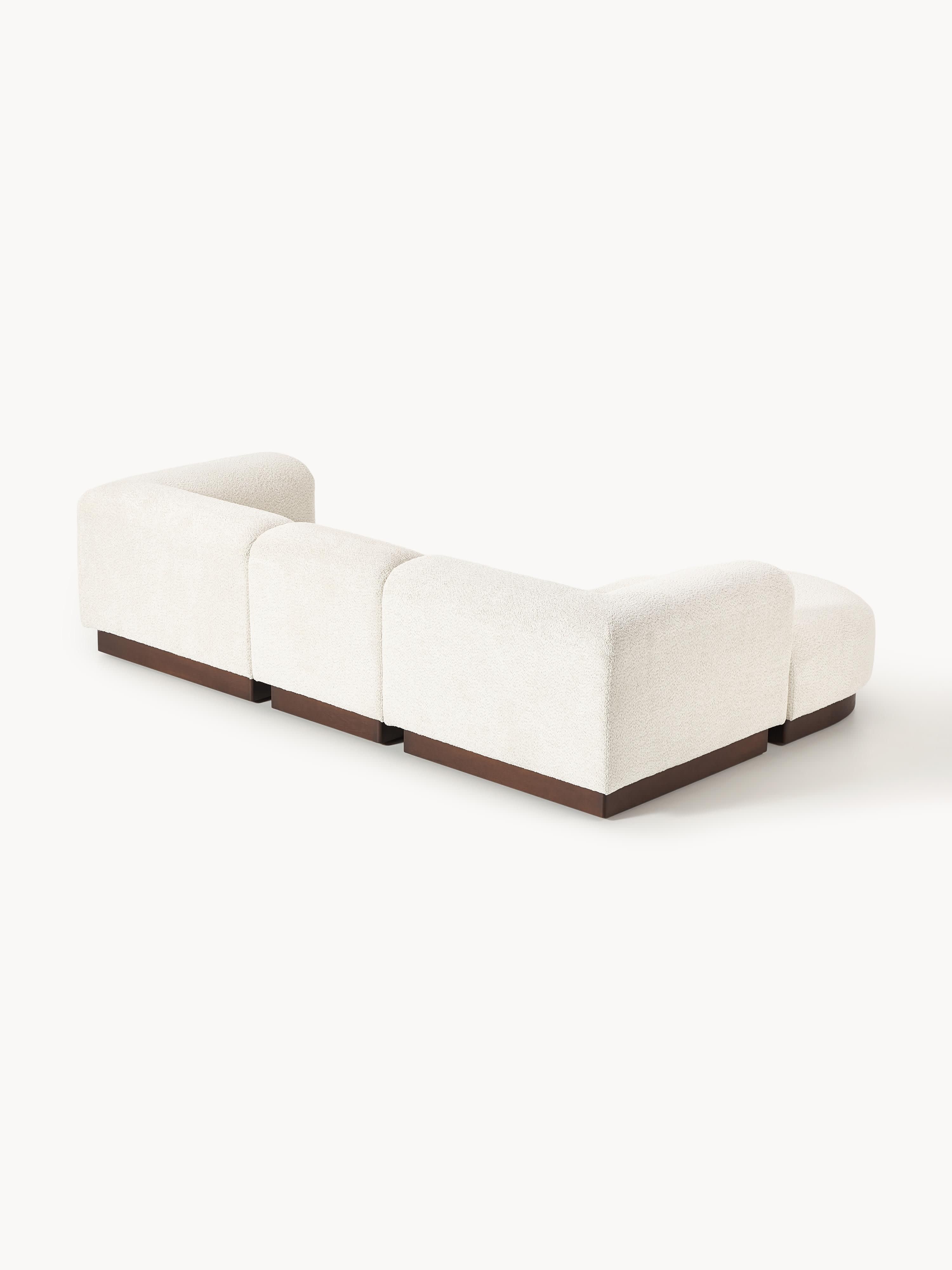 Modulaire bank Natalie (3-zits) uit teddy-bouclé met poef (links/rechts)