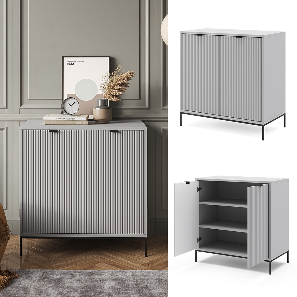 Vicco Kommode Eliza, Grau 80 x 42 cm, mit 2 Türen, Wohnzimmer, Schlafzimmer