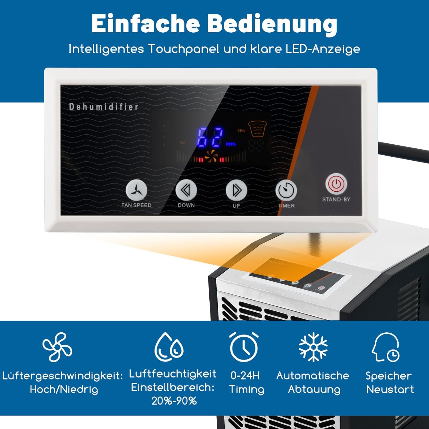 COSTWAY 66 L/Tag Luftentfeuchter, Bautrockner mit Pumpe & Ablaufschlauch, Industrie Trocknungsgerät mit 24H Timer & 4 Rädern für Keller, Lager, Baustelle (schwarz und weiß)