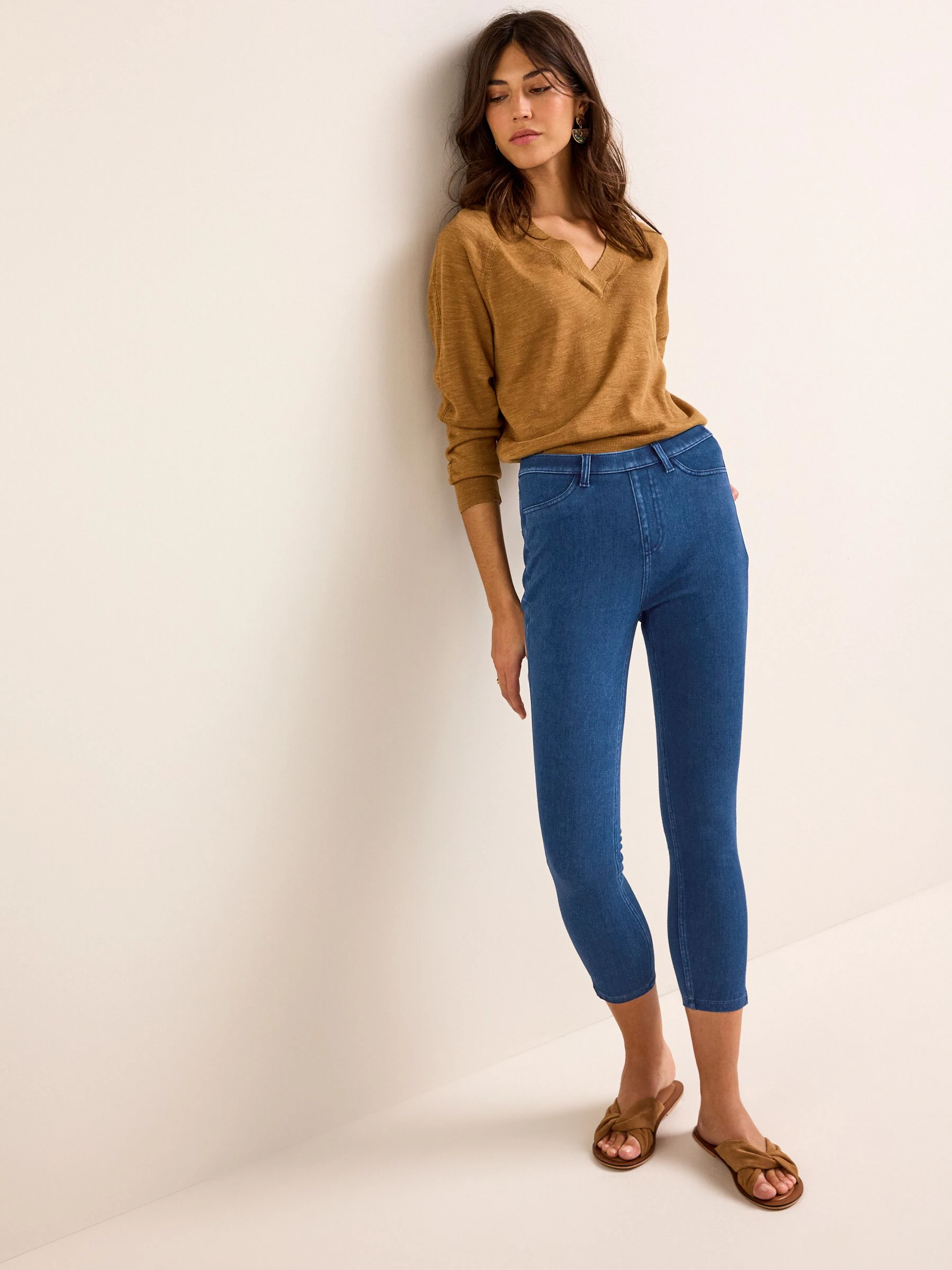 Donkerblauw met wassing - Cropped denim jersey legging