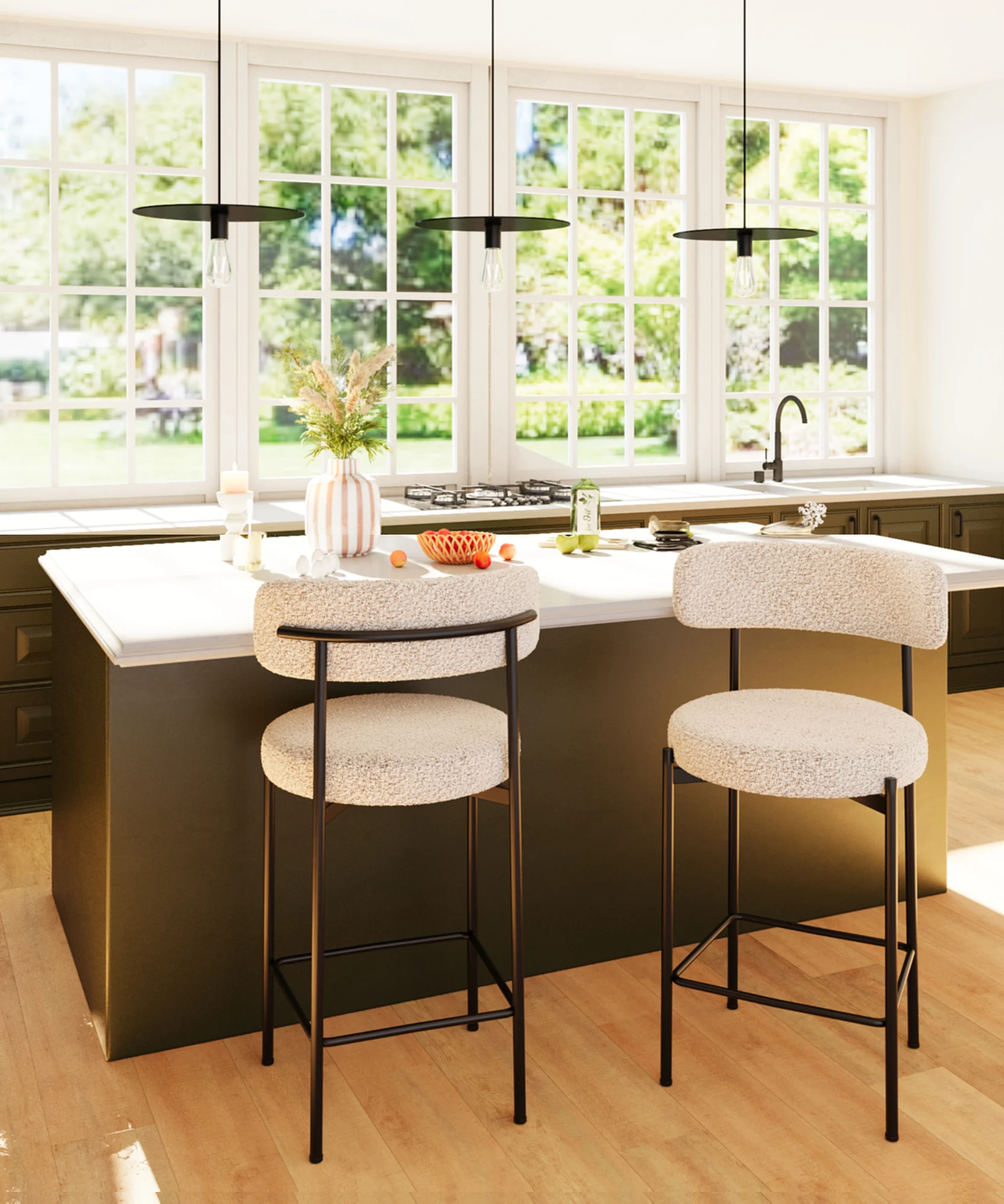 AGATHE - Lot de 2 tabourets de bar | Blanc