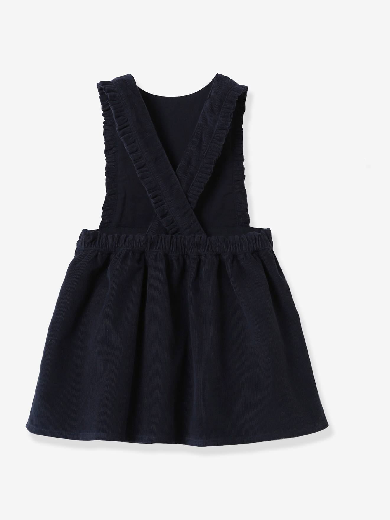Vestido avental azul marinho de veludo CYRILLUS para bebê