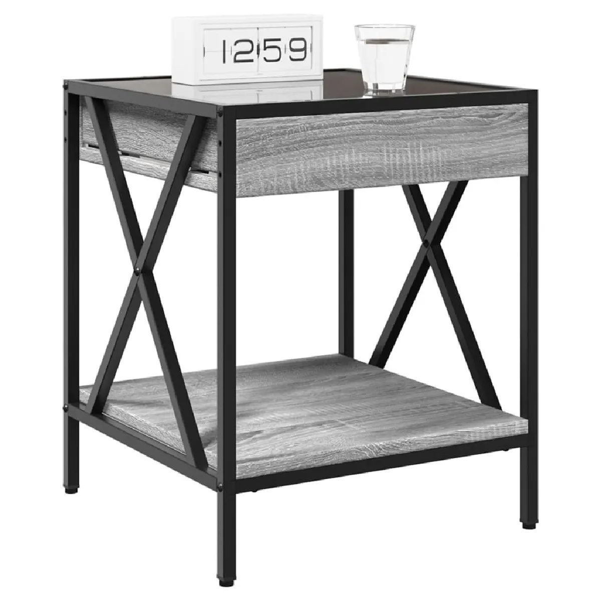 Vidaxl Table de chevet LED - Sonoma gris