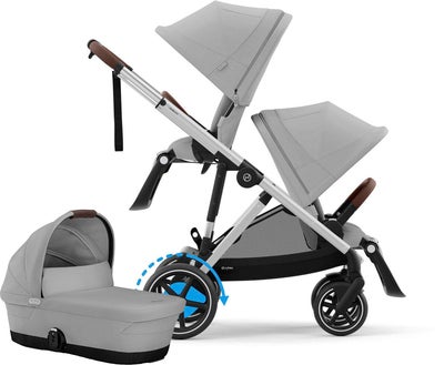 Cybex e-Gazelle S Søskenvogn inkl. Liggedel, Stone Grey/Silver