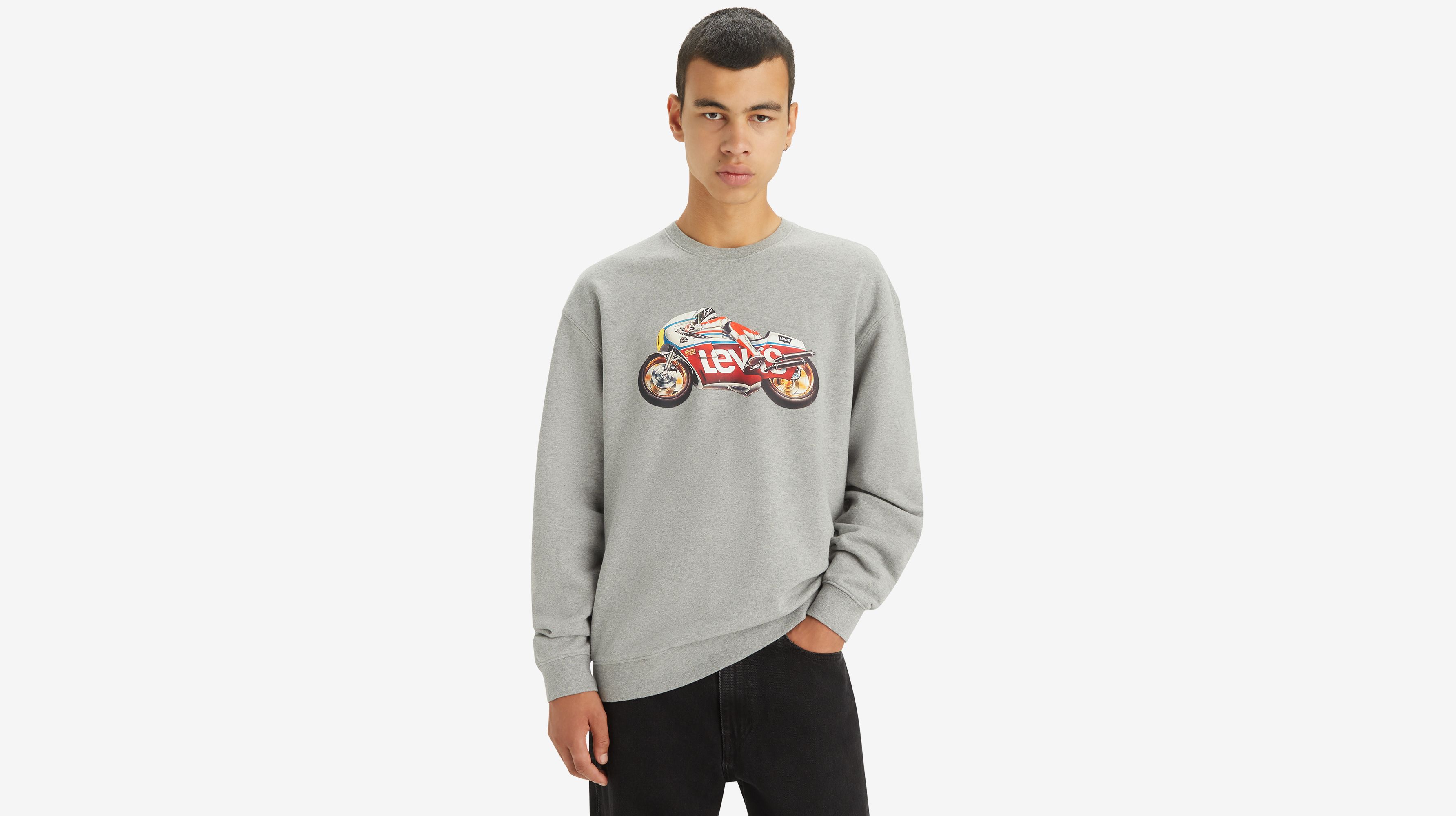 Sweat-shirt graphique à col rond et coupe décontractée - Batwing Motorbike Crew Midtone Heather Gray - Gris