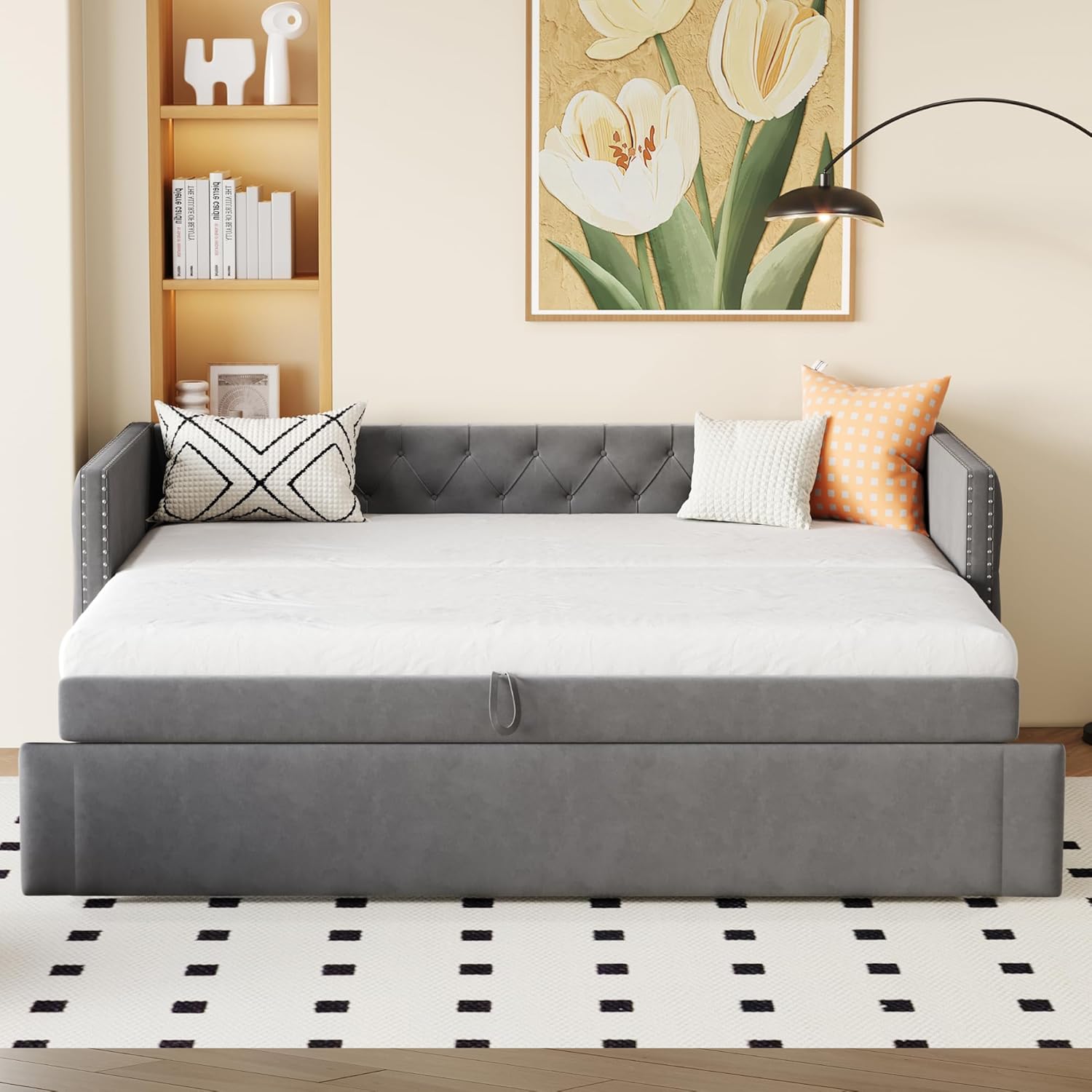 SogesPower Modernes 90x200 cm Schlafsofa, Multifunktionales Design als Tagesbett & Sofa, Atmungsaktiver Samtbezug, Mit hochwertigem Lattenrost