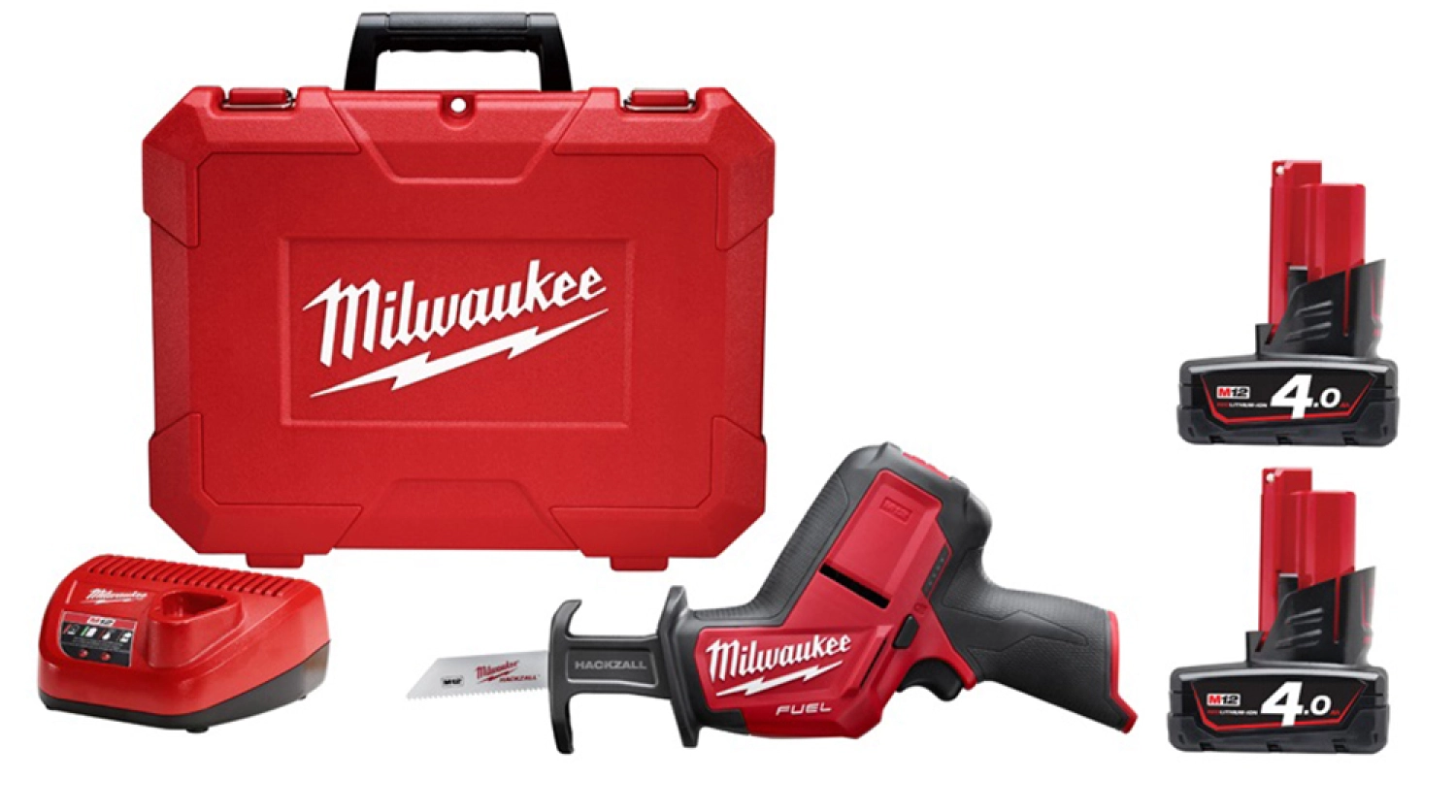 Milwaukee M12 CHZ-402C 12V Li-Ion accu reciprozaag set (2x 4.0Ah accu) in koffer - snelwissel - koolborstelloos