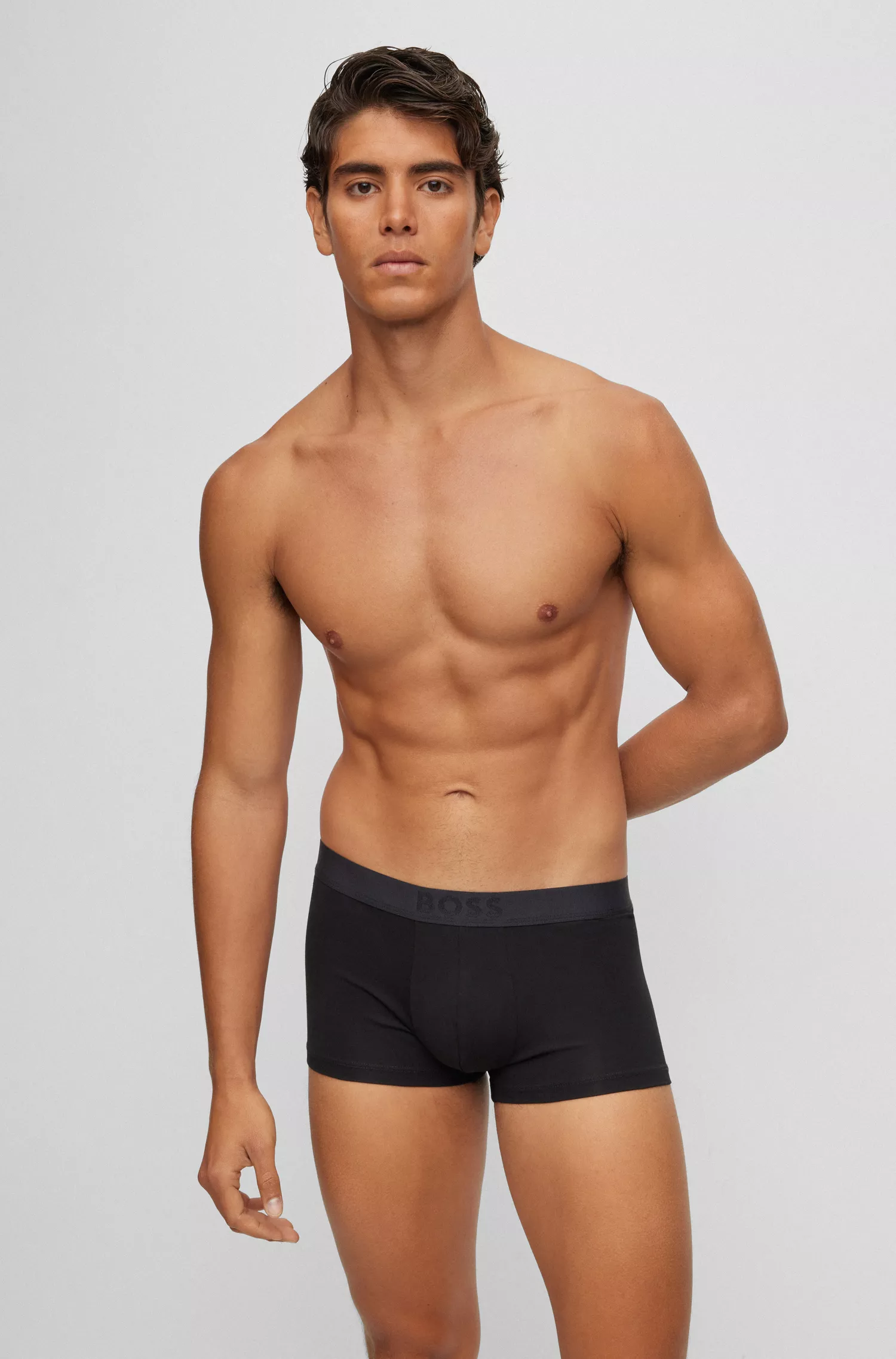 Cueca boxer BOSS preta em algodão egípcio com cós com logo - Conjunto para presente