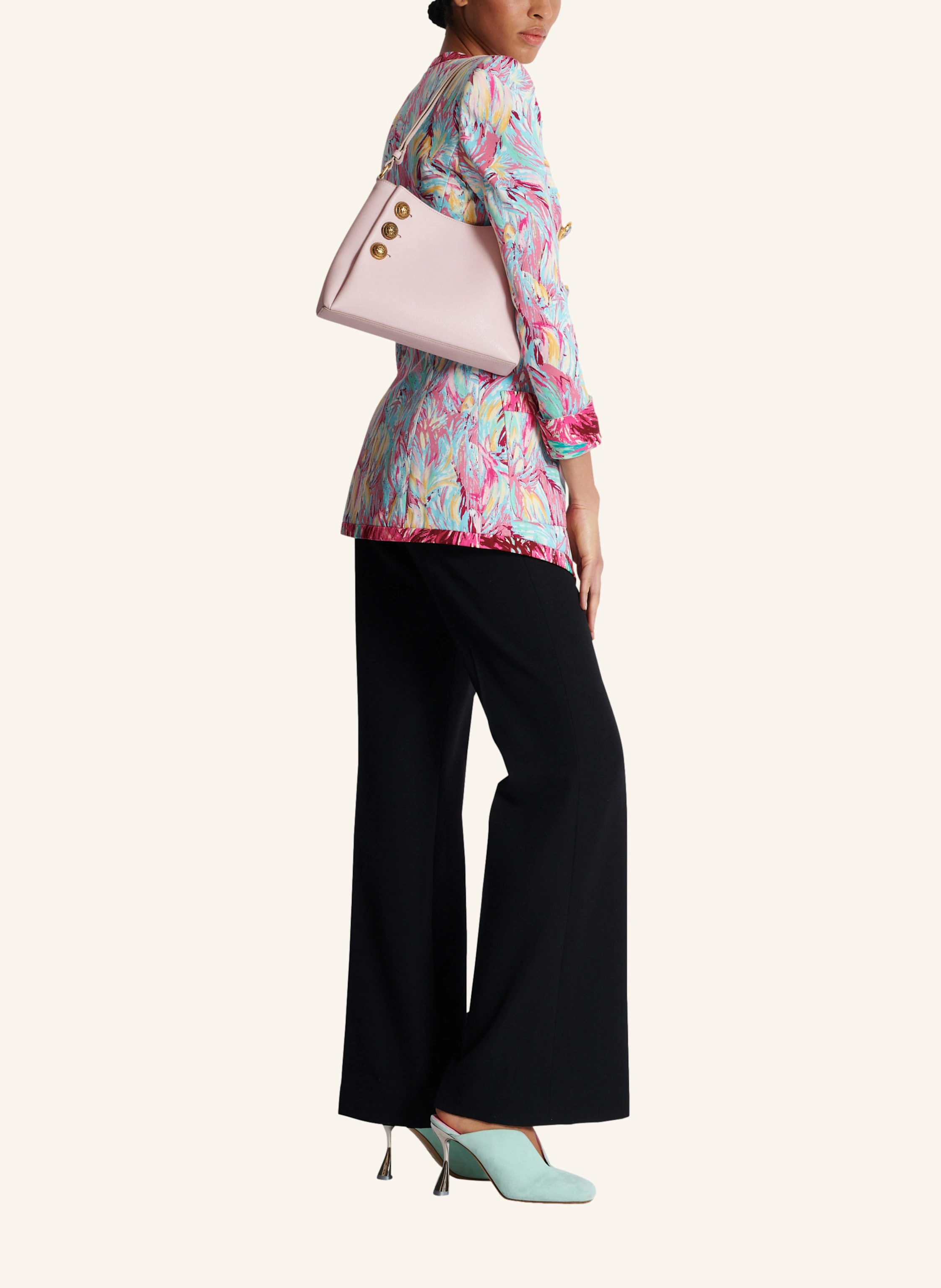 BALMAIN Handtasche Emblčme Shoulder aus genarbtem Kalbsleder