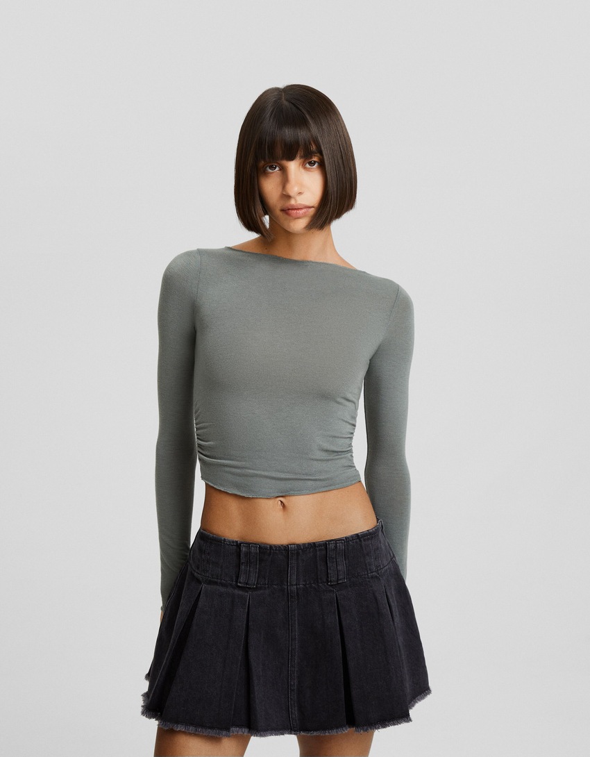 saias-calça plissadas em denim desbotado
