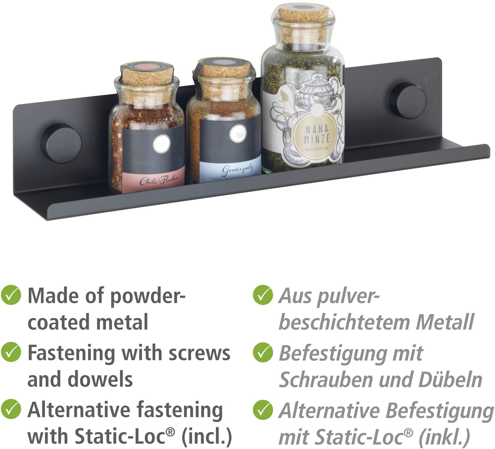 WENKO Gewürzregal »Modell Jet M« Küchenregal für die Wand, Industrial Style, pulverbeschichtetes Metall