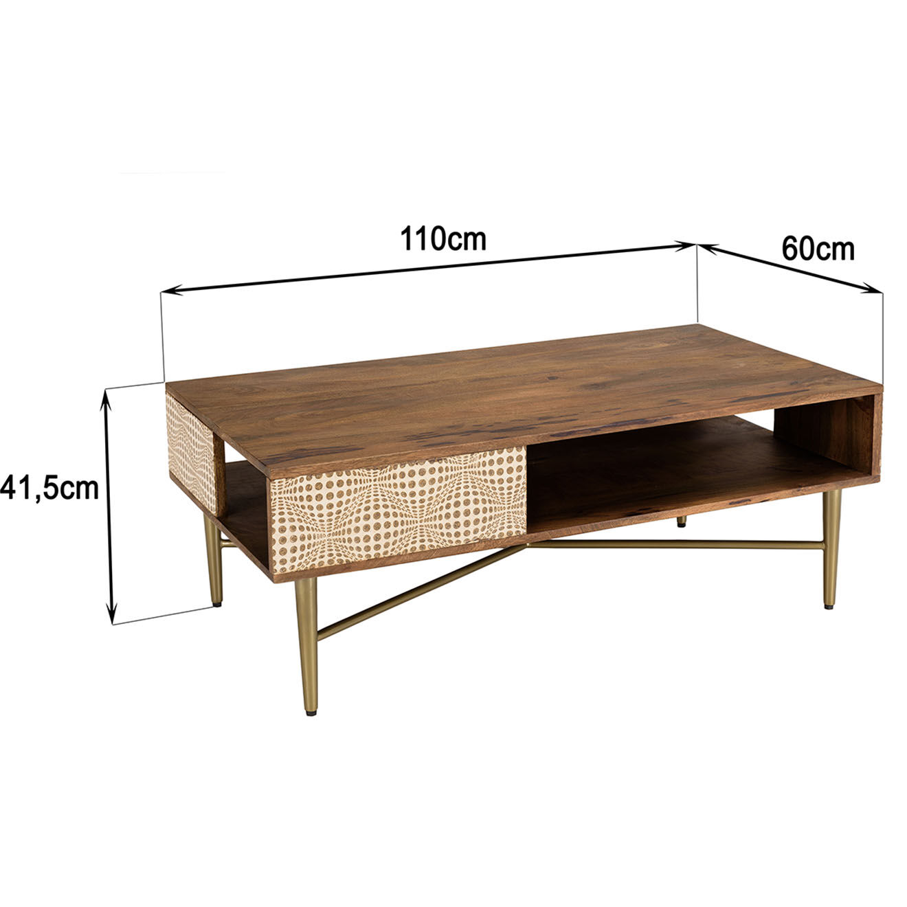 Macabane Table basse en bois de manguier 2 niches Alix marron - 116x65x47 cm