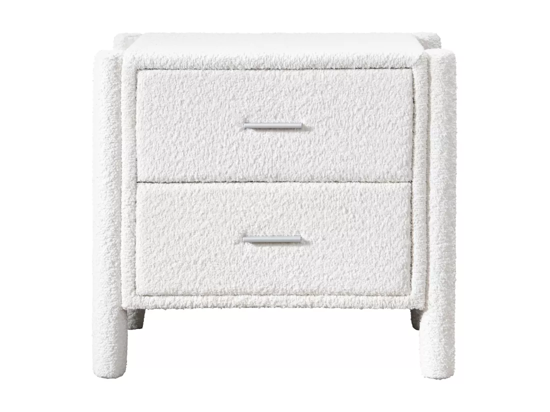Lot de 2 tables de chevet avec 2 tiroirs - Tissu bouclette - Blanc - CONOMO
