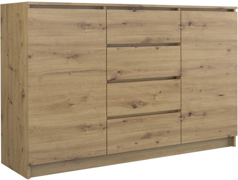Kommode mit 4 Schubladen und 2 Schränken – 140 cm breit – Schubladenkommode für Wohnzimmer, Schlafzimmer oder Kinderzimmer – Modernes Design – 140x35x99 cm