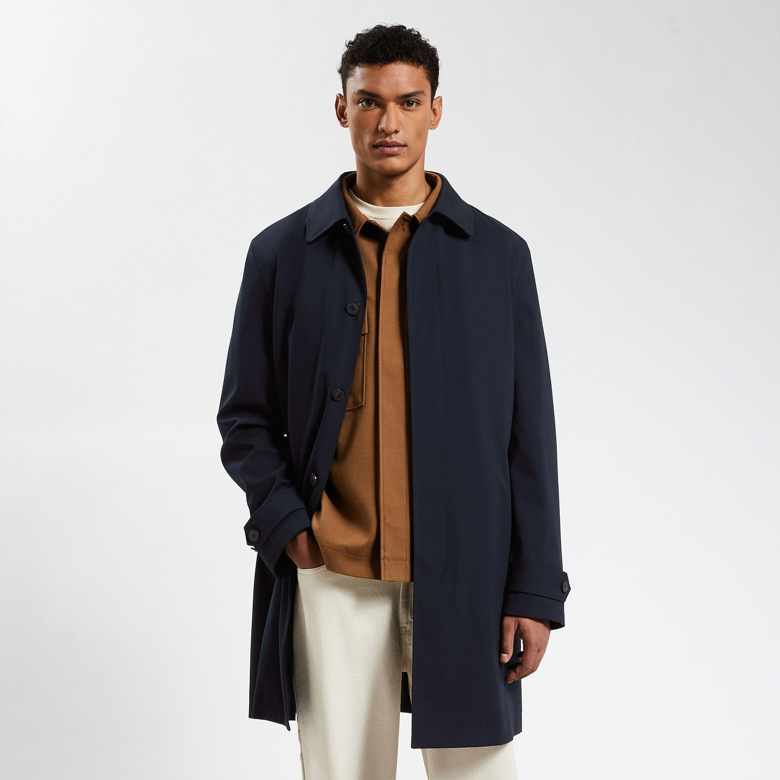 Trench col chemise avec doublure amovible Bleu foncé