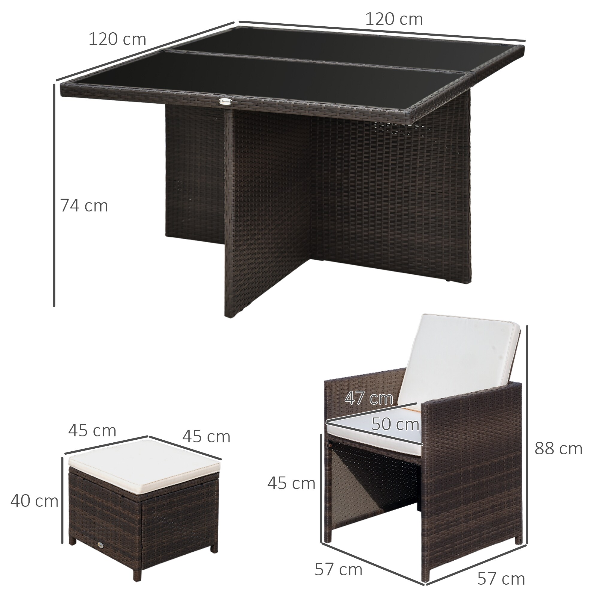 Outsunny Polyrattan Gartenmöbel als 21-tlg. Set braun, cremeweiß