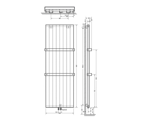 SCHULTE Designradiator New York 1800x608 mm parelzwart mat H032020 72 zonder handdoekhouder met middenaansluiting