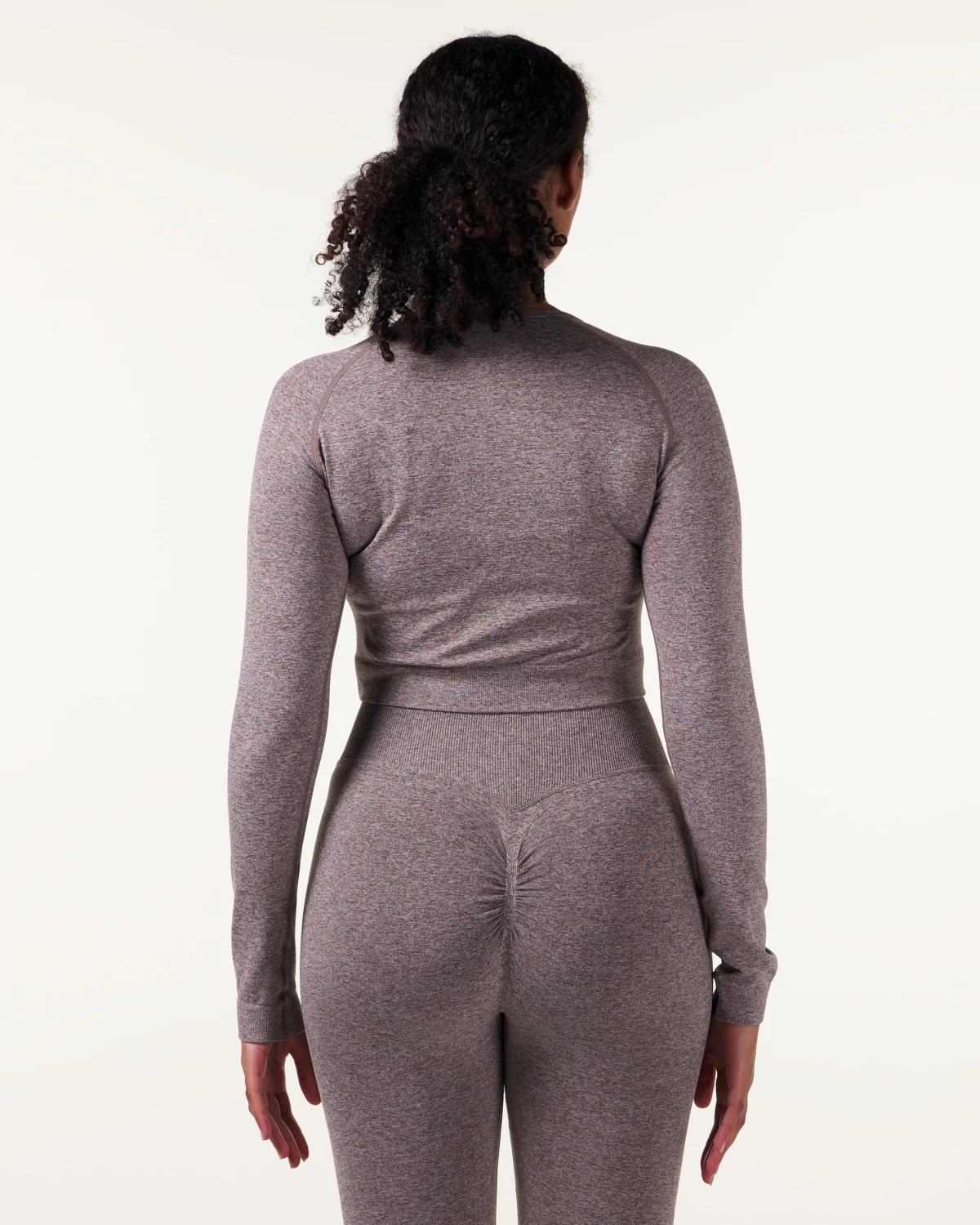 LEVITY Device Seamless Ruch Crop LS Dk Brown Marl