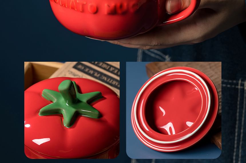 Koringa - Tomaten keramische drinkbeker / deksel / lepel / set (verschillende ontwerpen)