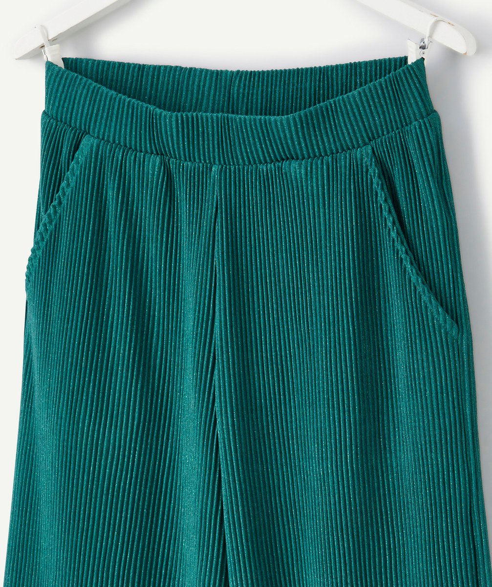 PANTALON LARGE FILLE À PAILLETTES VERT PLISSÉ