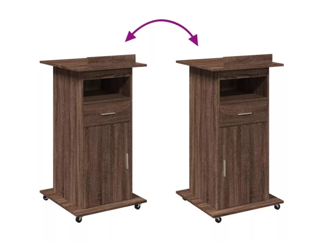 Pupitre et roues et tiroir chêne marron bois d'ingénierie