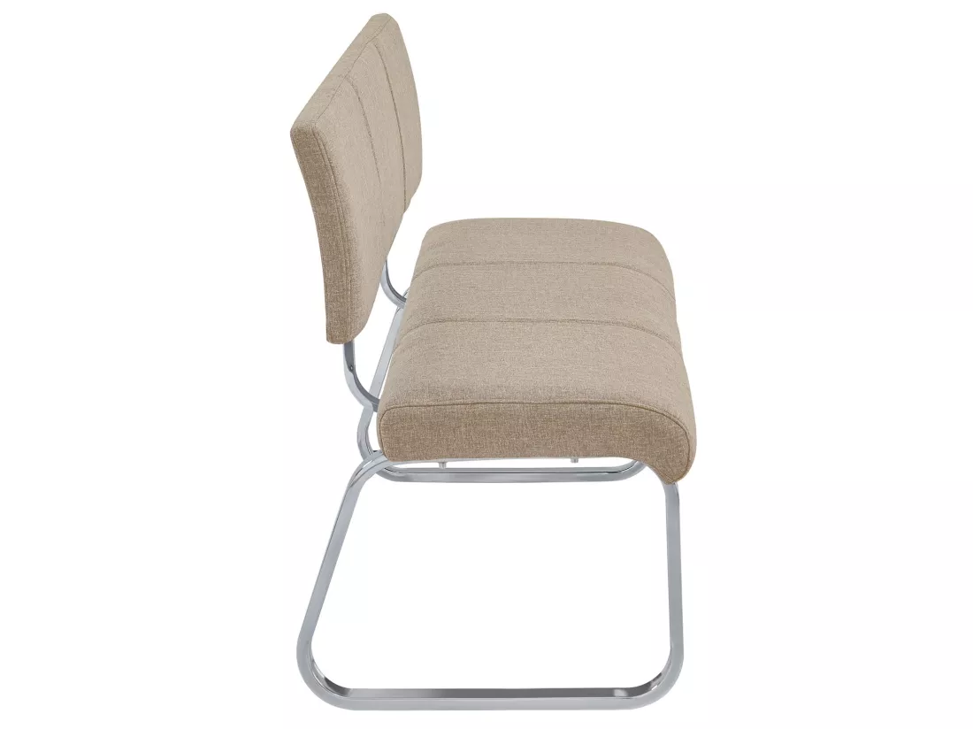 Banc design VILAS siège avec 3 places, banquette au piètement chromé et dossier au revêtement en tissu beige
