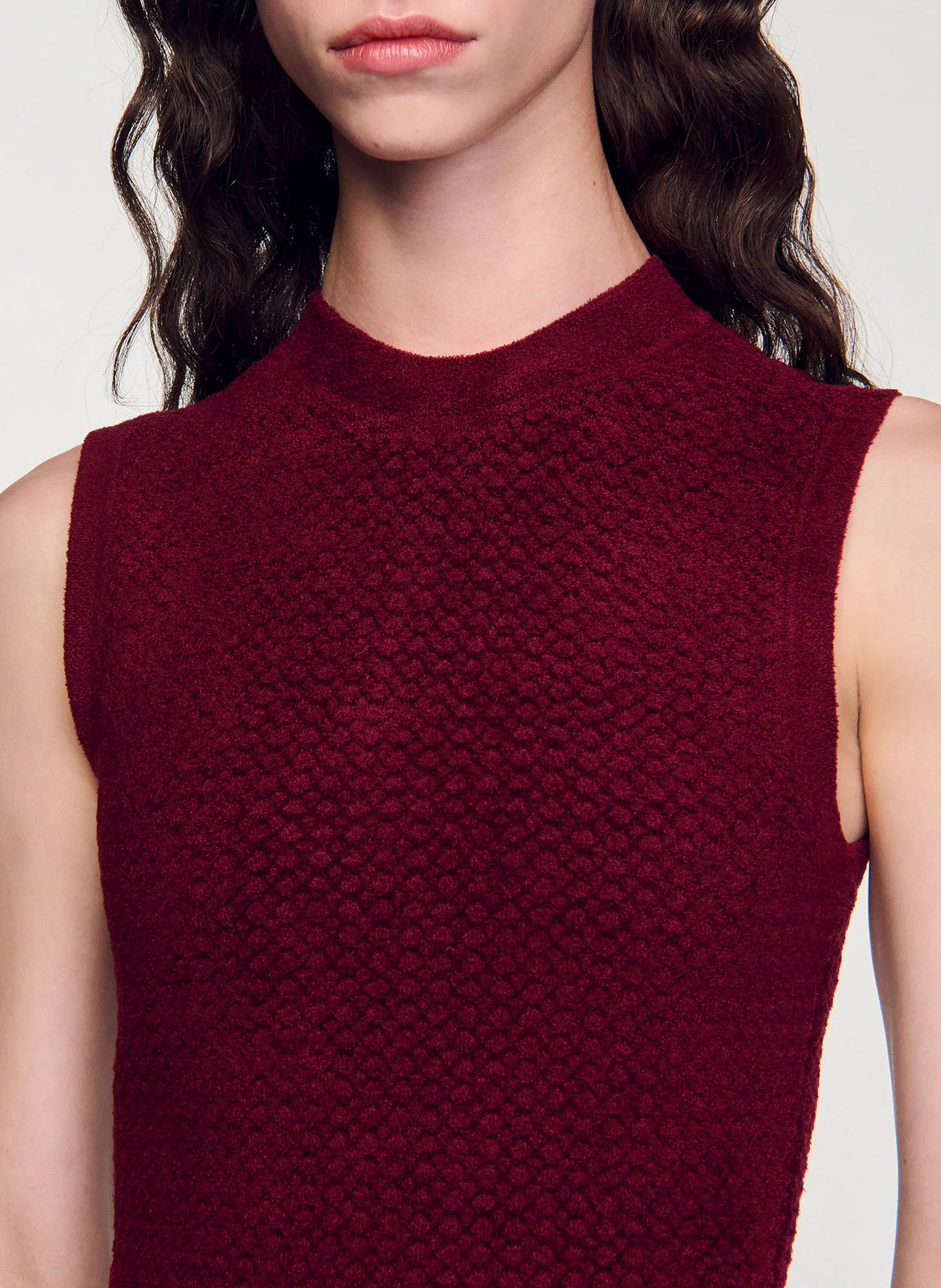 Robe midi col rond en maille | Rouge
