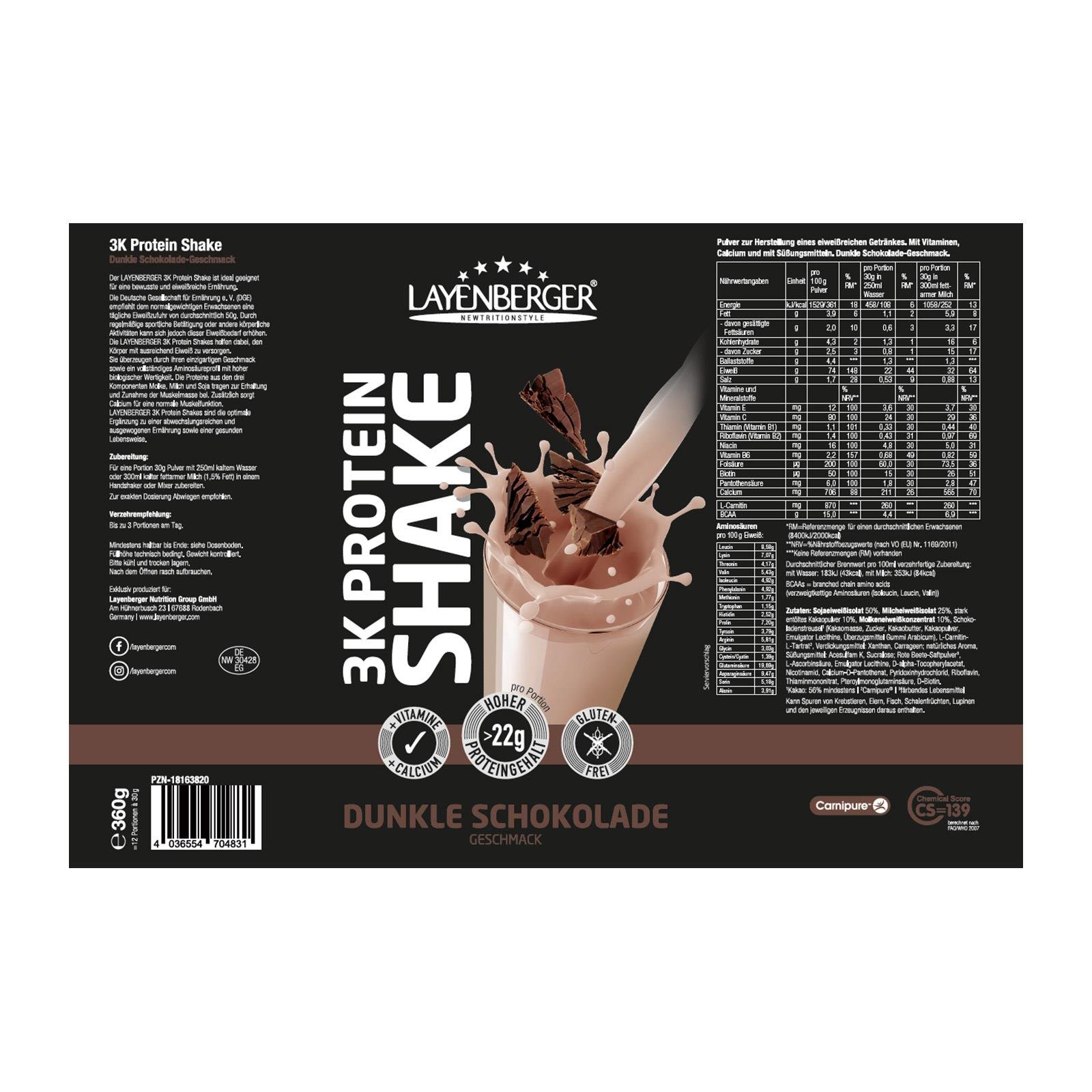 Layenberger 3k Proteinshake Dunkle Schokolade