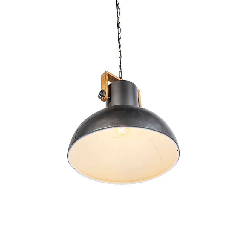 Industriele hanglamp donkergrijs met mango hout - Mangoes