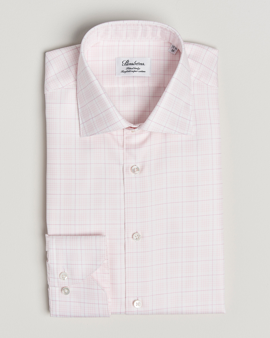 Stenströms Fitted Body Checked Shirt Pink