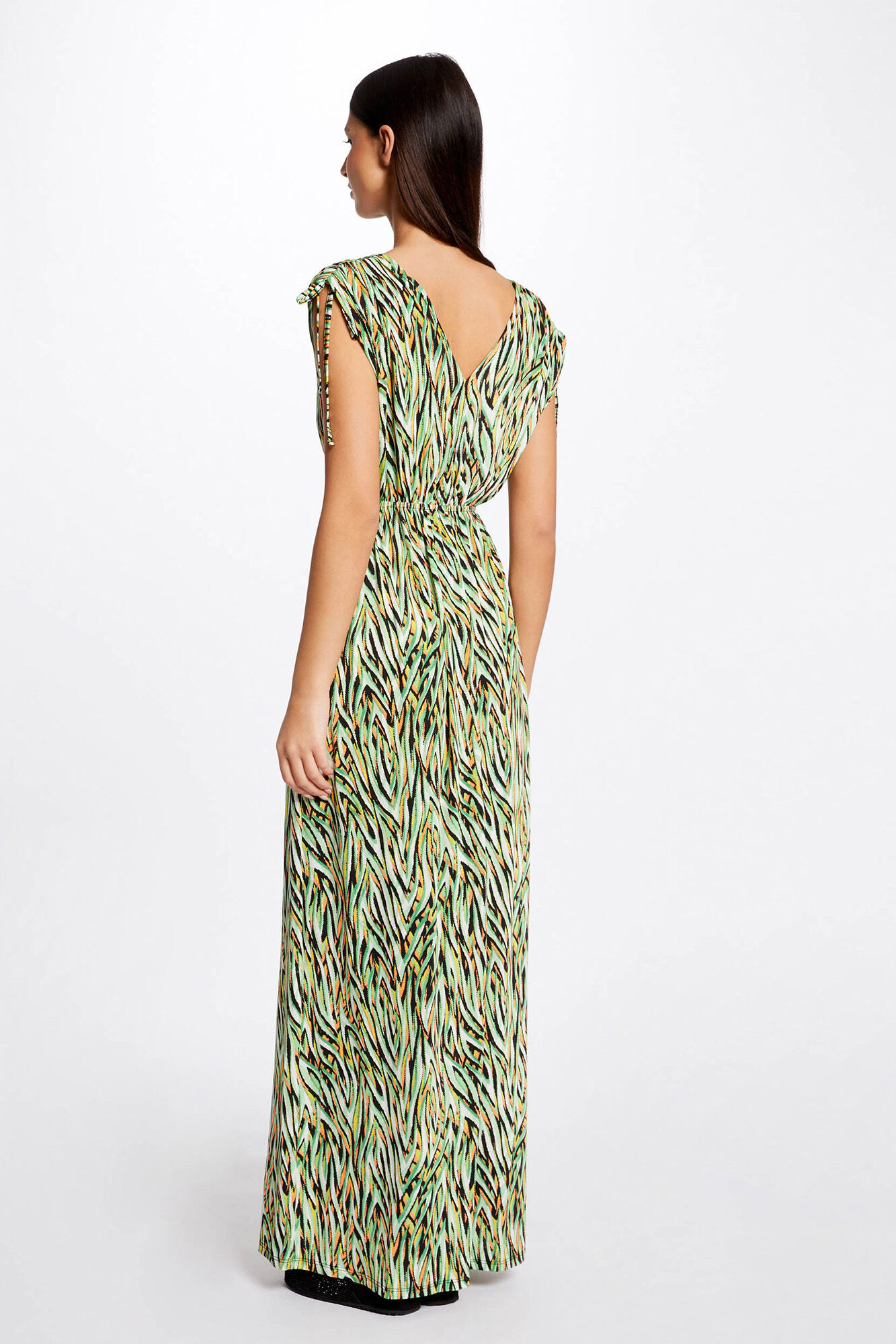 Vestido longo reto com estampa geométrica - Estampa verde