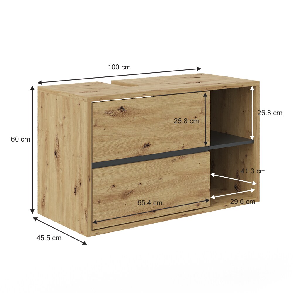 Vicco Wachtischunterschrank Viola Eiche Badschrank Waschbeckenunterschrank hängend