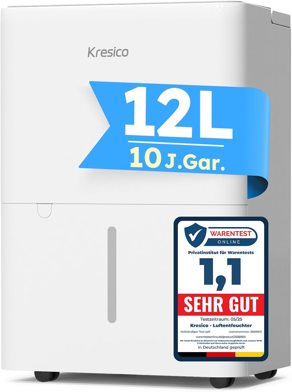 Luftentfeuchter elektrisch 12L, Entfeuchter elektrisch, Luftentfeuchter Keller für Räume bis zu 122m³/25m², Raumentfeuchter elektrisch 35dB mit Ablaufschlauch, Filter, Timer, 10 J. Gar.