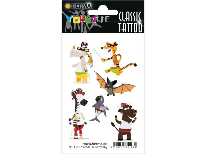 Herma Stickers Tattoos Classic Piratentiere, 1 Stück Wasserfeste Tattoos zum auftragen