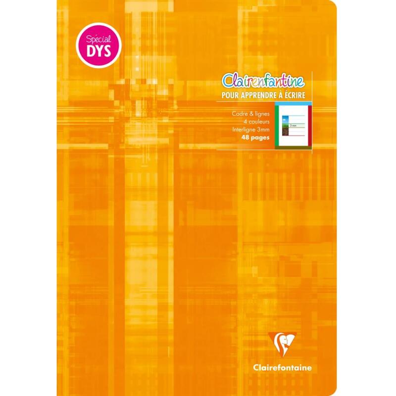 Cahier d'écriture piqué spécial Dys A4 48 pages cadre et lignes 4 couleurs Interligne 3 mm - Assortis
