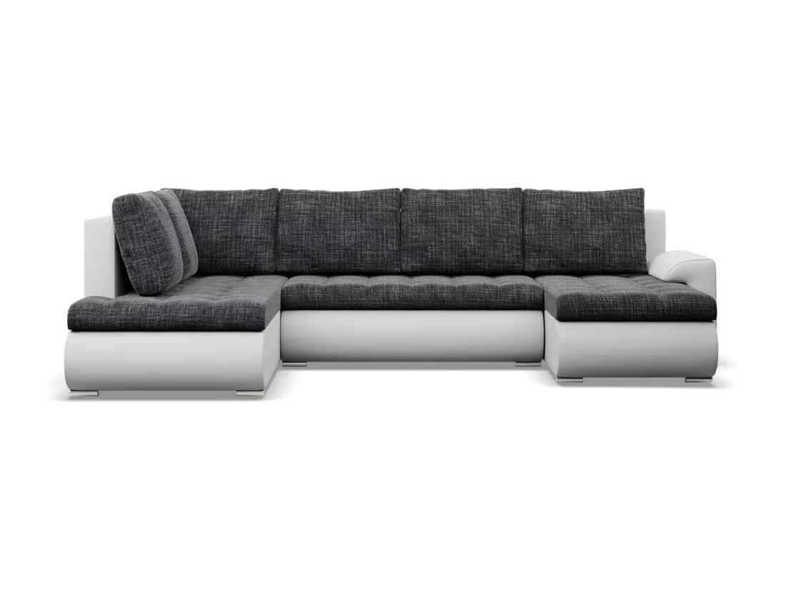 Canapé d'angle en U avec fonction sommeil, Ottoman, Noir + Gris