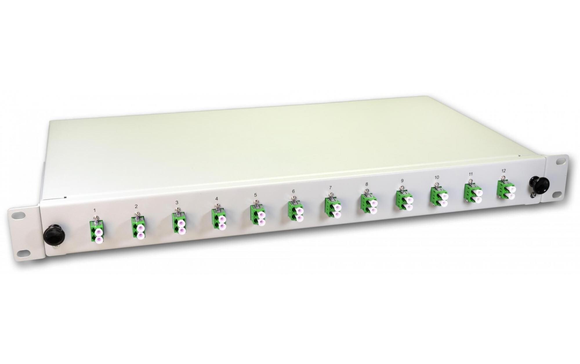 Spleissbox 24 Fasern, 12x DLC/APC SM, 9/125µm OS2 Pigtail<br>LWL Spleissbox, 24 Fasern, 12x DLC/APC Singlemode, 9/125µm OS2 G657.A1 Pigtail