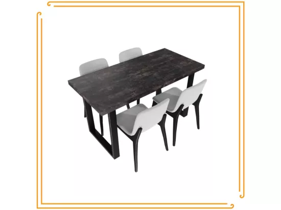 Table de cuisine pour salle à manger Loft, disponible en couleur béton foncé avec des pieds noirs.