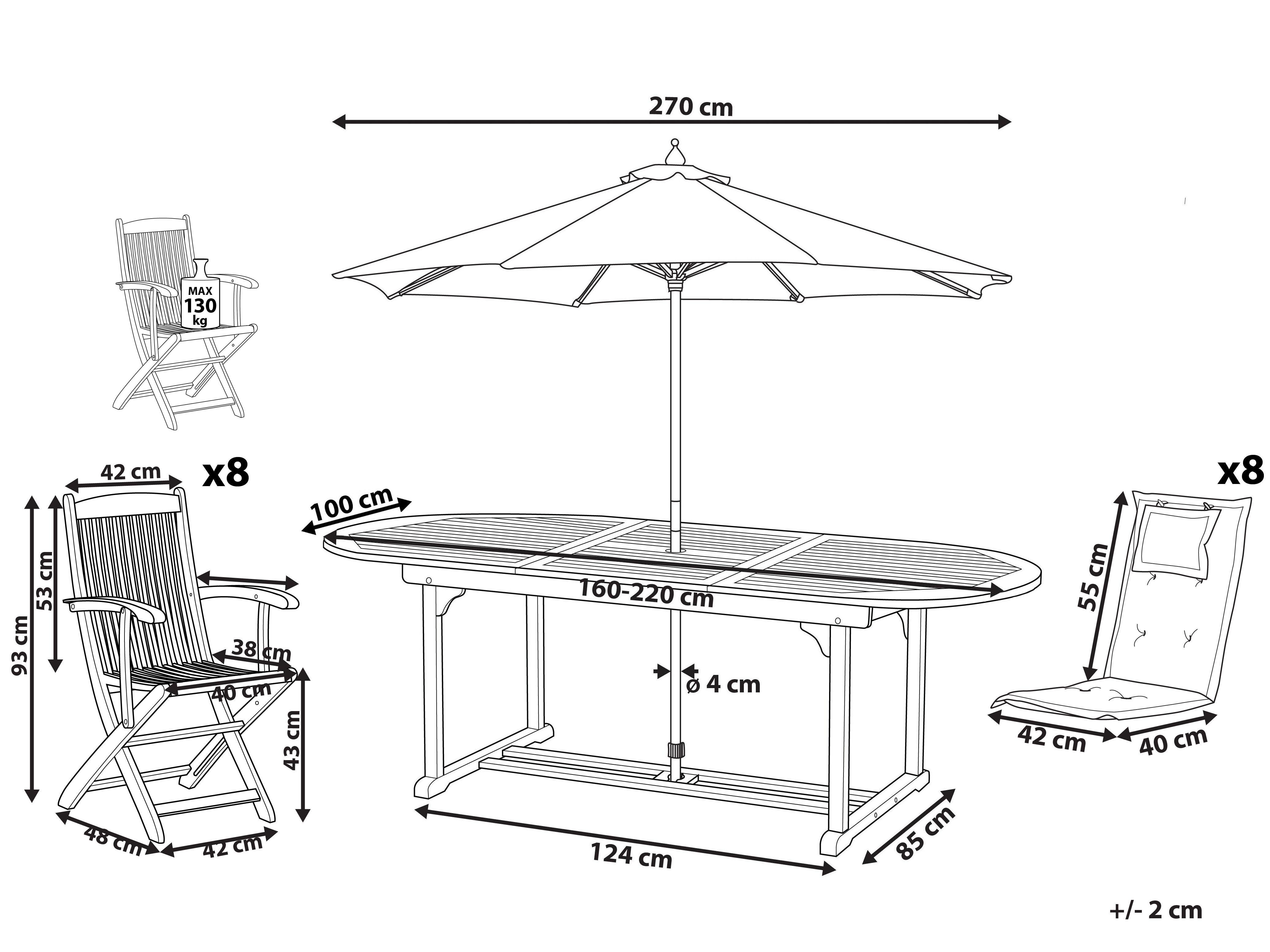 Tuinset 8-zits MAUI met parasol Acaciahout Donkerrood