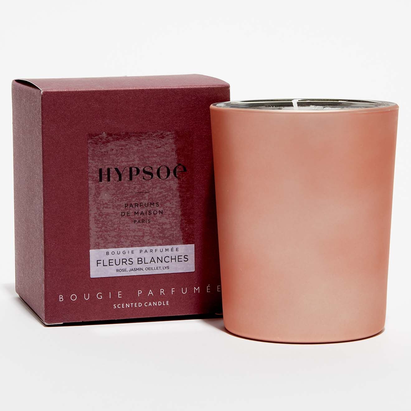 Hypsoé Bougie parfumée verre coloré métal Fleurs Blanches - 1 mèche 50h