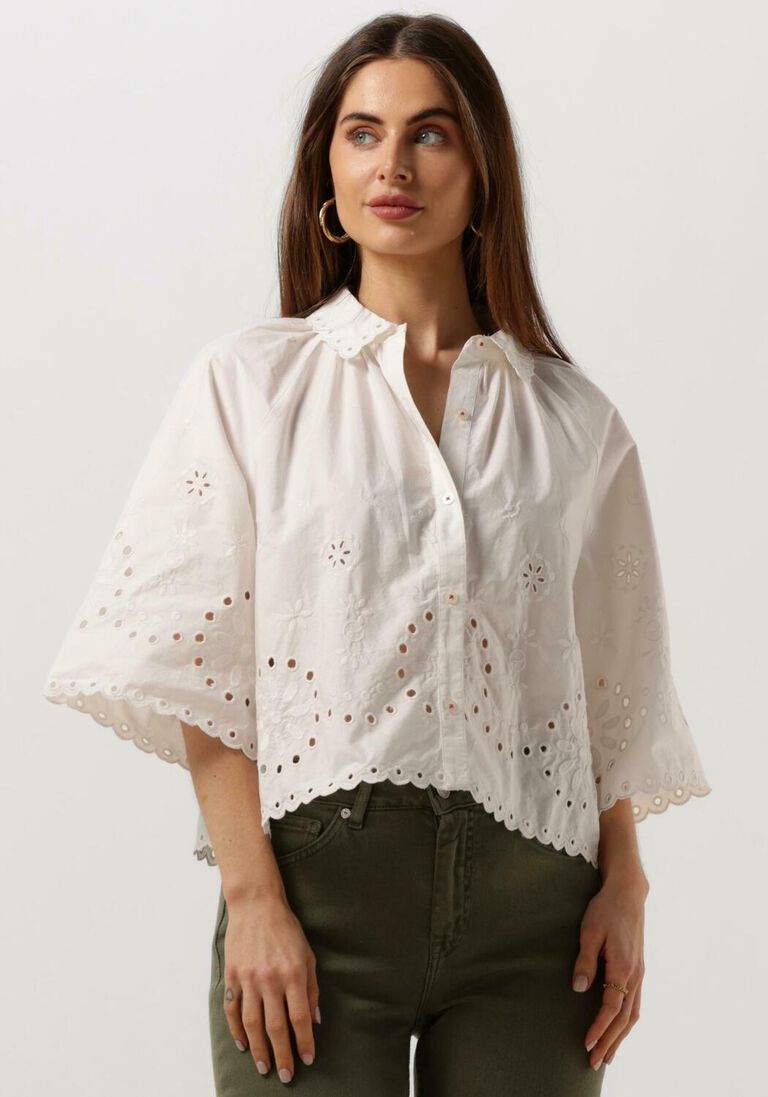 SCOTCH & SODA witte scotch & soda blouse crop shirt with broderie anglaise in organic cotton