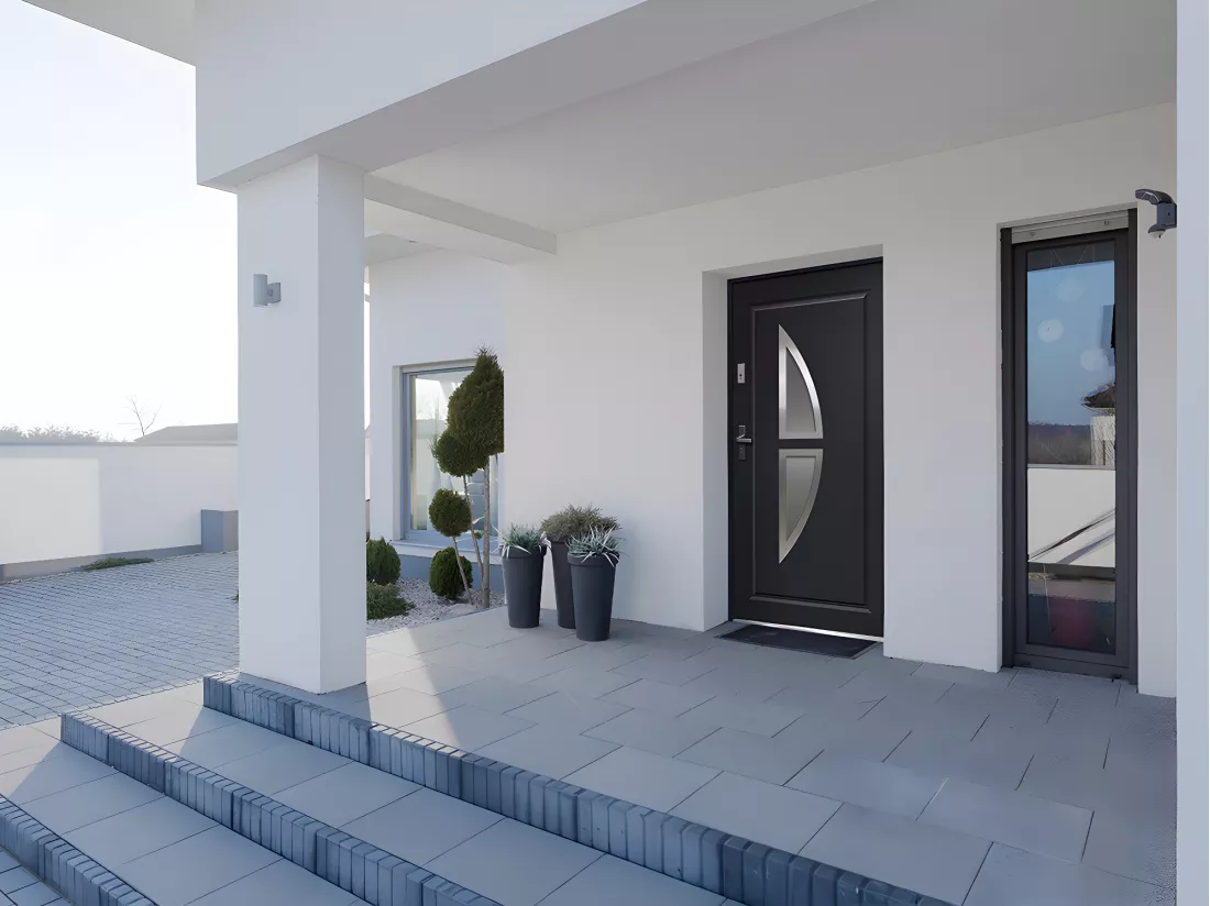 Porte d'entrée en acier vitrée avec inox H207 x L100 cm anthracite - poussant droit - COVAS
