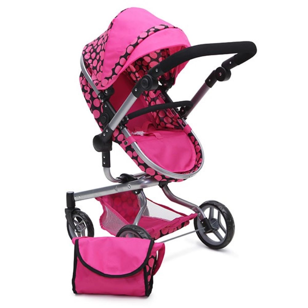 Puppenwagen Bella 9695 Puppenkorb Sonnendach und Schiebegriff verstellbar Tasche