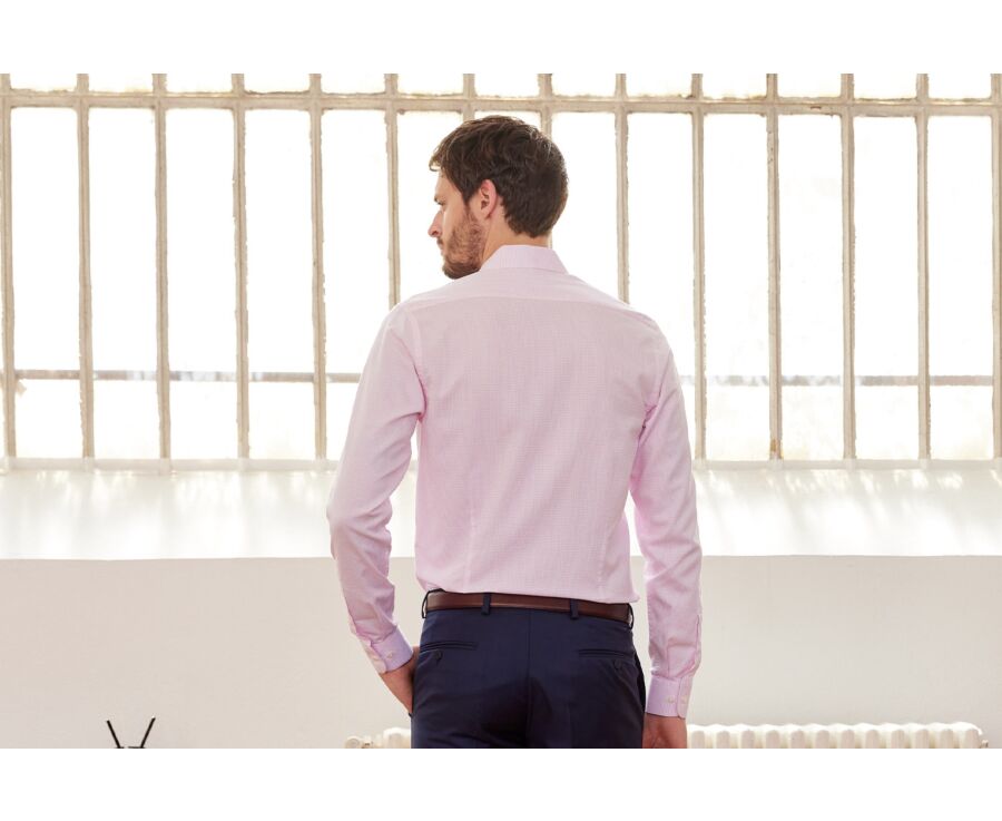 Chemise twill Blanche à carreaux Rose Clair homme  - MARTINIEN