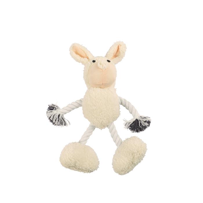 JOUET PELUCHE LAPIN ET CORDE SONORE 25X30CM ECRU
