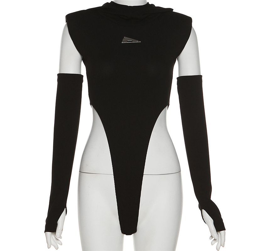 Sugarcoat - Set: Mouwloos, hooggesloten bodysuit met logo en capuchon + mouwen