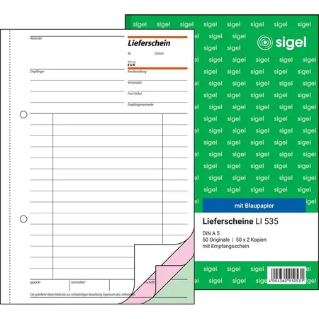 Sigel Lieferscheine LI535 A5, mit Blaupapier, 3x 50 Blatt