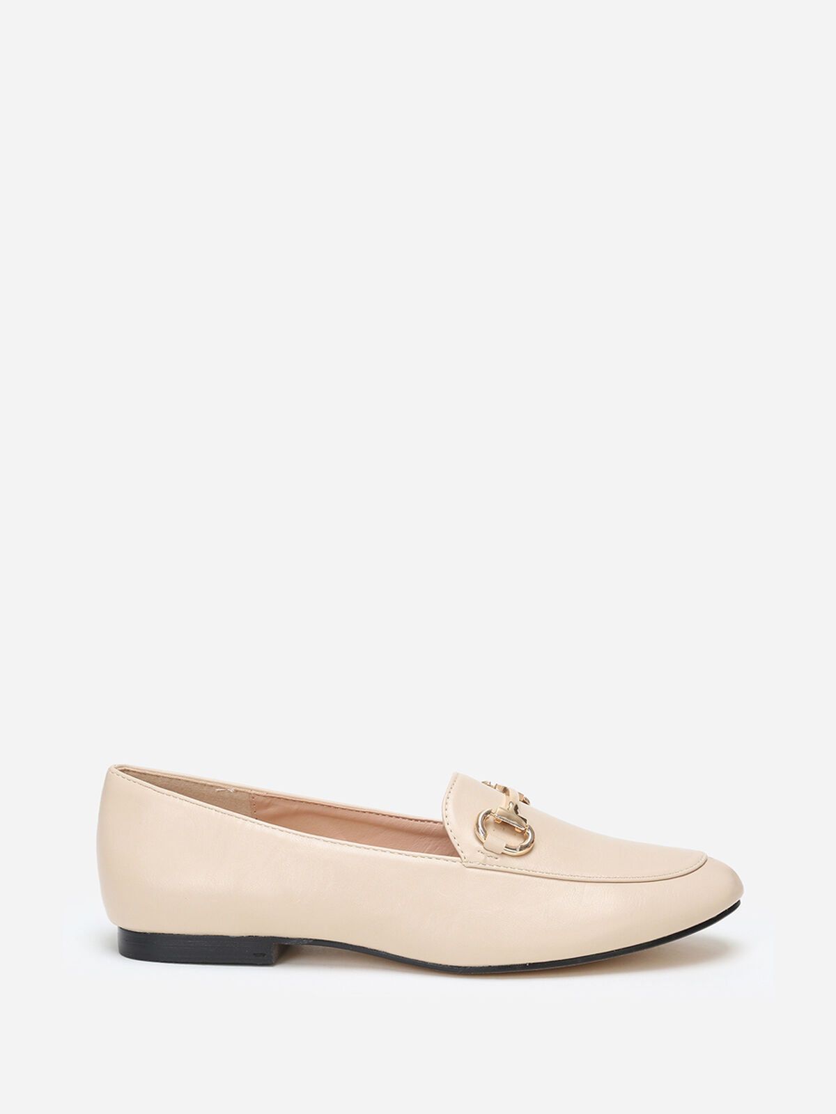 Mocassins plats à bride métallique- Beige