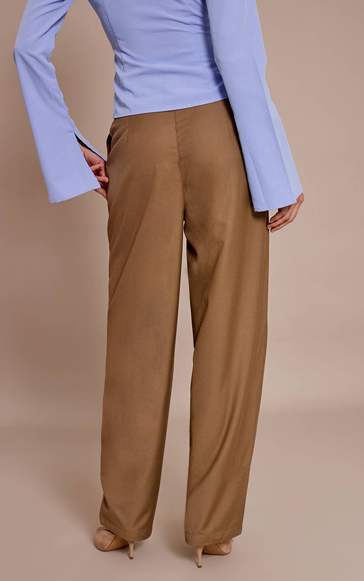 Sage Khaki Pantalon Tissé À Jambes Tonneau Avec Boutons Et Coutures