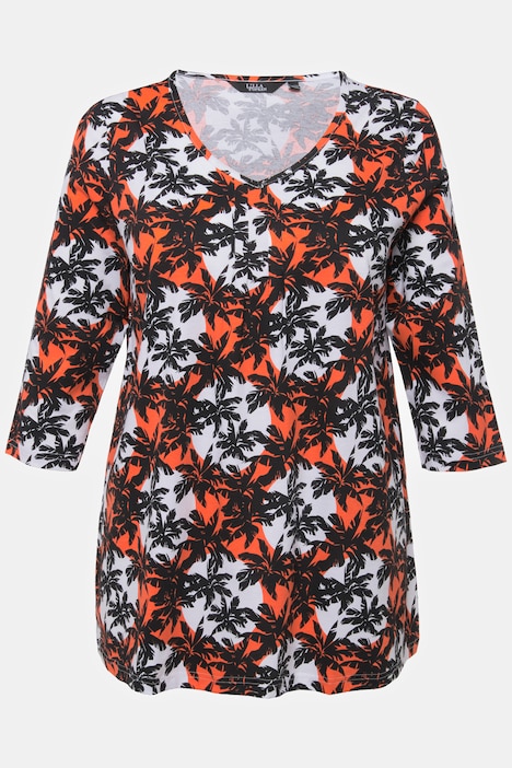 T-Shirt, Palmen, A-Linie, V-Ausschnitt, Halbarm